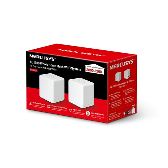 MERCUSYS HALO H30G(2-PACK) AC1300 WHOLE HOME MESH WI-FI SYSTEM,SPEED: 400 MBPS AT 2.4 GHZ + 867 MBPS AT 5 GHZ,SPEC: 2X INTERNAL ANTENNAS, 2X GIGABIT P