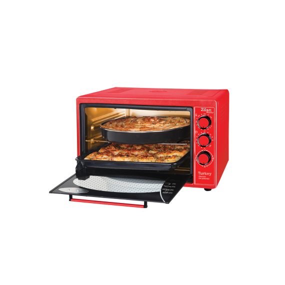 ELECTRIC OVEN ZILAN ZLN5320  GUSTO RED 38L, 1 X ENAMEL ROUND TRAY, 1 X ENAMEL SQUARE TRAY