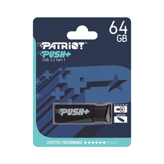 USB FLASH DRIVE PATRIOT PUSH+ / USB3.2 / 64GB / BLACK