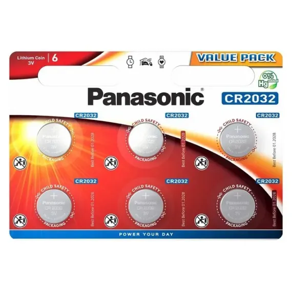ДИСКОВЫЕ БАТАРЕЙКИ PANASONIC CR-2032EL, CR2032, 6ШТ.