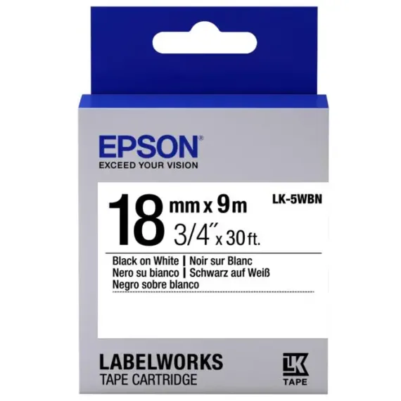 CARTUS DE BANDA EPSON LK-5WBN, 18 MM X 9 M