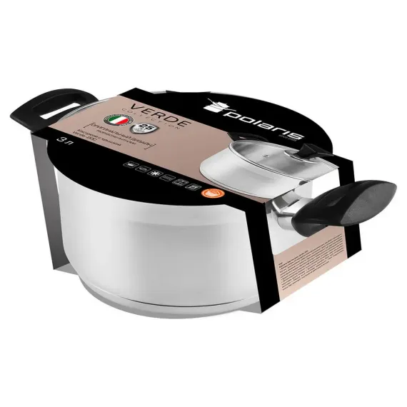 КАСТРЮЛЯ POLARIS VERDE-20C, 3Л, СЕРЕБРИСТЫЙ