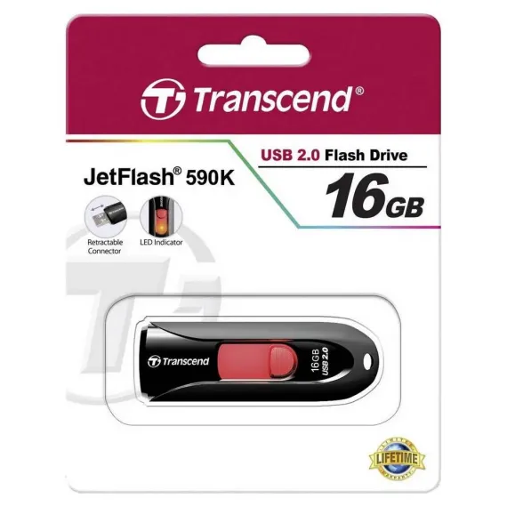 USB FLASH НАКОПИТЕЛЬ TRANSCEND JETFLASH 590, 16ГБ, ЧЁРНЫЙ