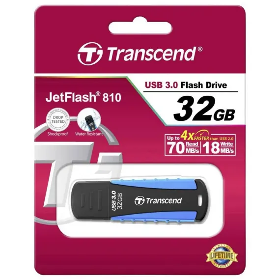 USB FLASH НАКОПИТЕЛЬ TRANSCEND JETFLASH 810, 32ГБ, ЧЁРНЫЙ/СИНИЙ