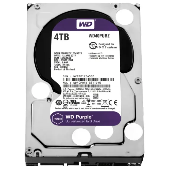 ЖЕСТКИЙ ДИСК WESTERN DIGITAL WD PURPLE, 3.5", 4 ТБ