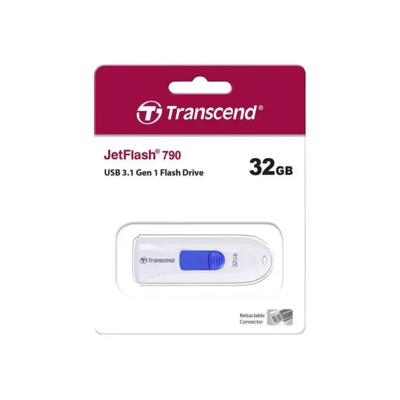 USB FLASH НАКОПИТЕЛЬ TRANSCEND JETFLASH 790, 32ГБ, БЕЛЫЙ