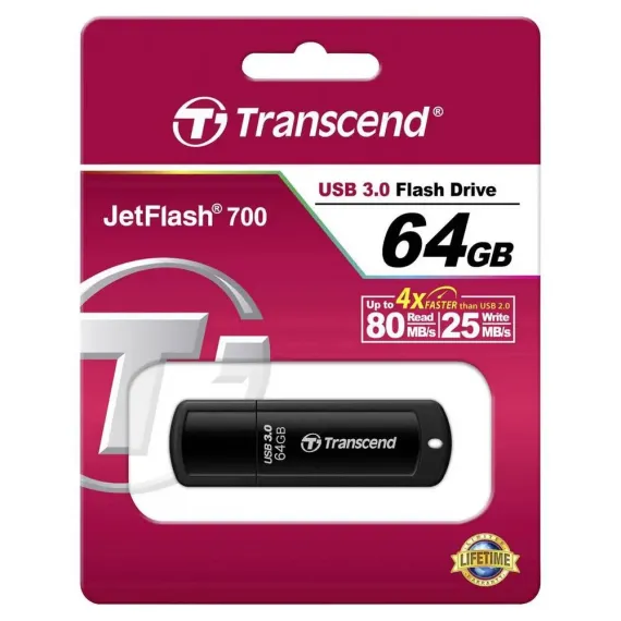 USB FLASH НАКОПИТЕЛЬ TRANSCEND JETFLASH 700, 64ГБ, ЧЁРНЫЙ