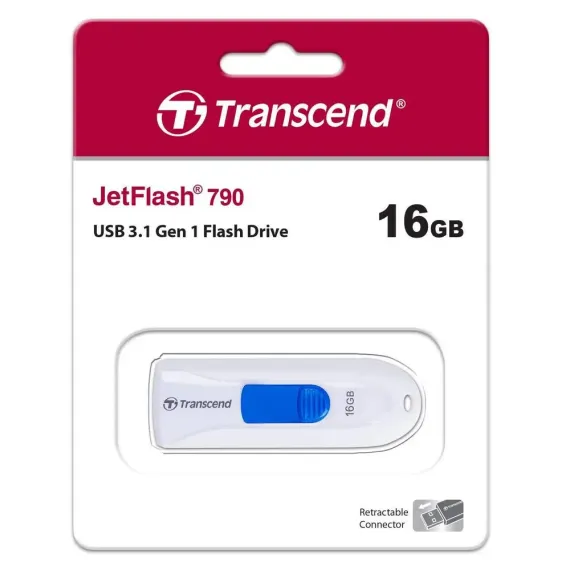 USB FLASH НАКОПИТЕЛЬ TRANSCEND JETFLASH 790, 16ГБ, БЕЛЫЙ