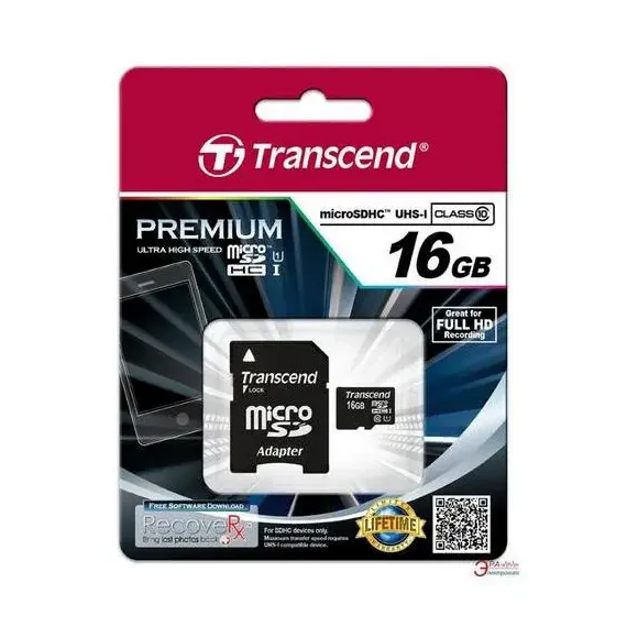 CARD DE MEMORIE TRANSCEND MICROSDHC UHS-I (U1), CLASS 10, 16GB (TS16GUSDU1)