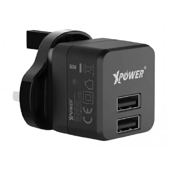 ЗАРЯДНОЕ УСТРОЙСТВО XPOWER CHARGER, 2USB, 2.4A, ЧЁРНЫЙ