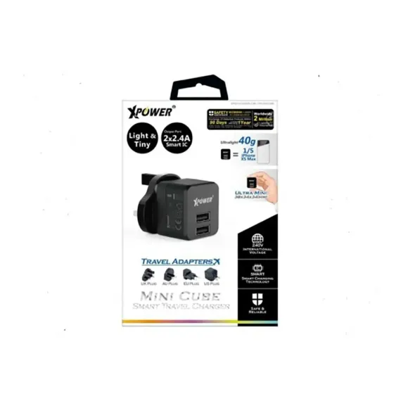 ЗАРЯДНОЕ УСТРОЙСТВО XPOWER CHARGER + TYPE-C CABLE, 2USB, 2.4A, ЧЁРНЫЙ