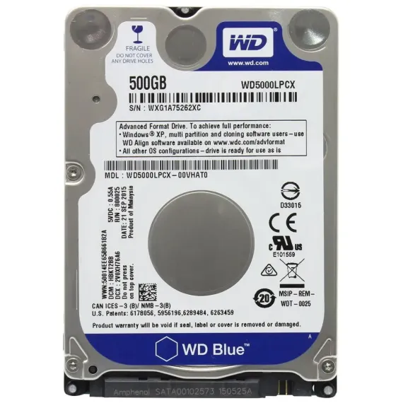 ЖЕСТКИЙ ДИСК WESTERN DIGITAL WD BLUE, 2.5"/7 ММ, 500 ГБ