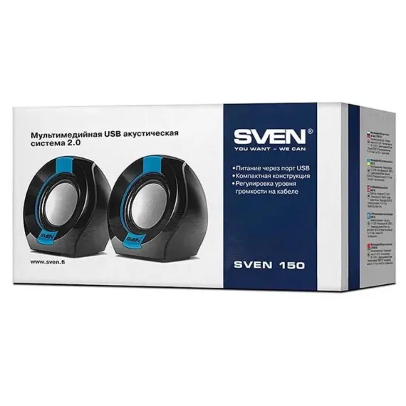 КОМПЬЮТЕРНЫЕ КОЛОНКИ 2.0 SVEN "150", ЧЕРНЫЙ/СИНИЙ