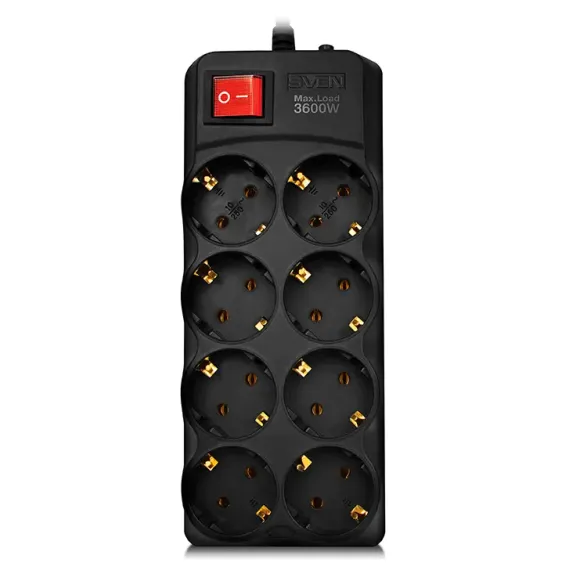 СЕТЕВОЙ ФИЛЬТР SVEN SF-08-16, 8 РОЗЕТОК, 1,8М, ЧЁРНЫЙ