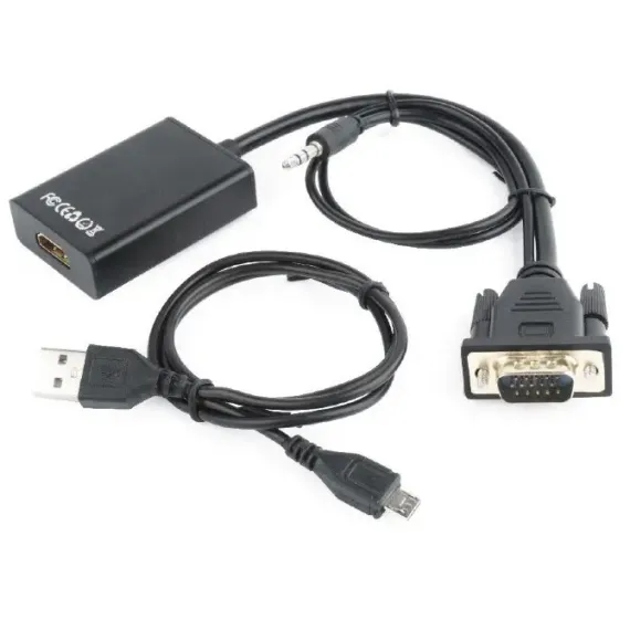 CONVERTOR VIDEO/AUDIO CABLEXPERT A-VGA-HDMI-01, VGA D-SUB + 3.5 MM JACK - HDMI (F), 0,15M, NEGRU
