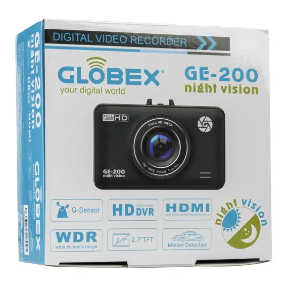 АВТОМОБИЛЬНЫЙ ВИДЕОРЕГИСТРАТОР GLOBEX GE-200NV, FULL-HD 1080P, ЧЁРНЫЙ