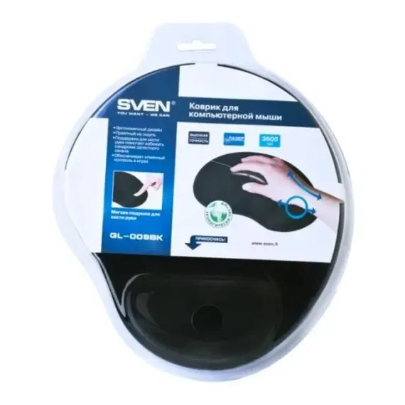 КОВРИК ДЛЯ МЫШИ SVEN GL-009BK, 250ММ X 220ММ, ЧЁРНЫЙ