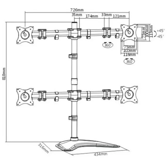 НАСТОЛЬНЫЙ КРОНШТЕЙН ДЛЯ МОНИТОРА ITECH MBS-22M, ЧЁРНЫЙ