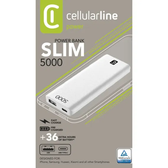 ACUMULATOR EXTERN CELLULARLINE FREEPOWER SLIM 5000, 5MAH, ALB