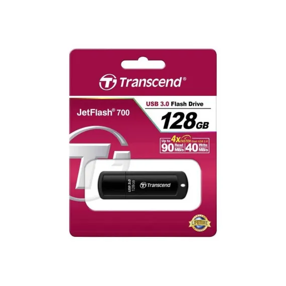 USB FLASH НАКОПИТЕЛЬ TRANSCEND JETFLASH 700, 128ГБ, ЧЁРНЫЙ