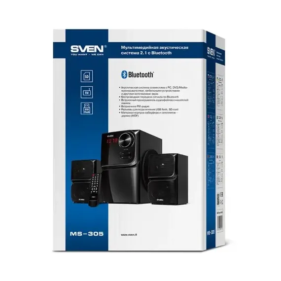 КОМПЬЮТЕРНЫЕ КОЛОНКИ 2.1 SVEN MS-305, ЧЁРНЫЙ