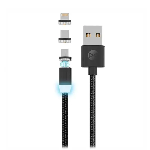 CABLU INCARCARE SI SINCRONIZARE FOREVER MAGNETIC CABLE 3IN1, USB TYPE-A/MICRO USB, TYPE-C, LIGHTING, 1M, NEGRU