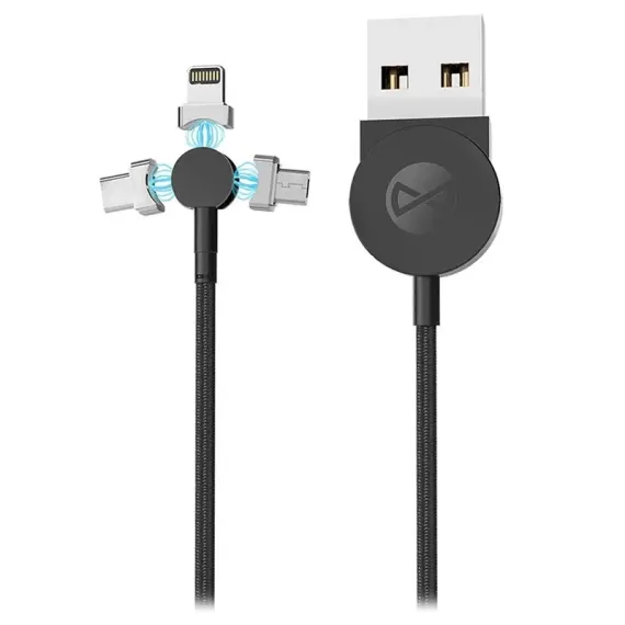 CABLU INCARCARE SI SINCRONIZARE FOREVER MAGNETIC CABLE 3IN1, USB TYPE-A/MICRO USB, TYPE-C, LIGHTING, 1M, NEGRU