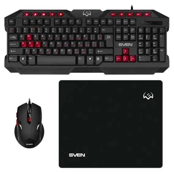 SET TASTATURA + MOUSE + MOUSE PAD SVEN GS-9200, CU FIR, NEGRU/ROSU