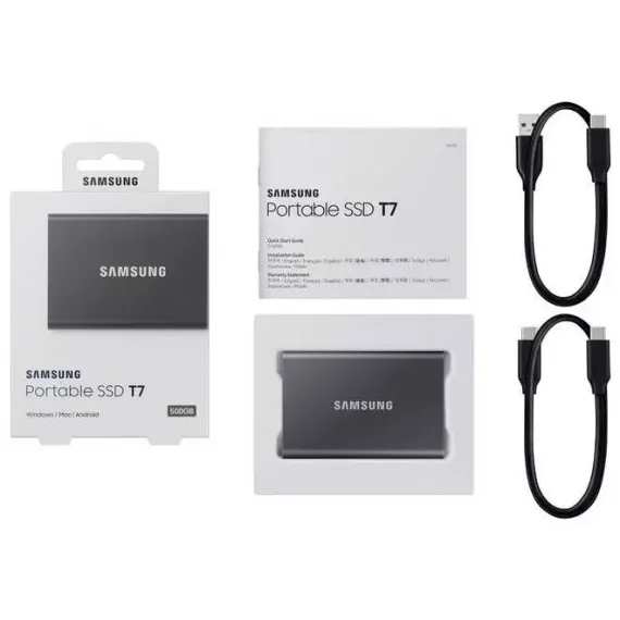 ВНЕШНИЙ ПОРТАТИВНЫЙ SSD-НАКОПИТЕЛЬ SAMSUNG PORTABLE SSD T7, 500 GB, GREY (MU-PC500T/WW)