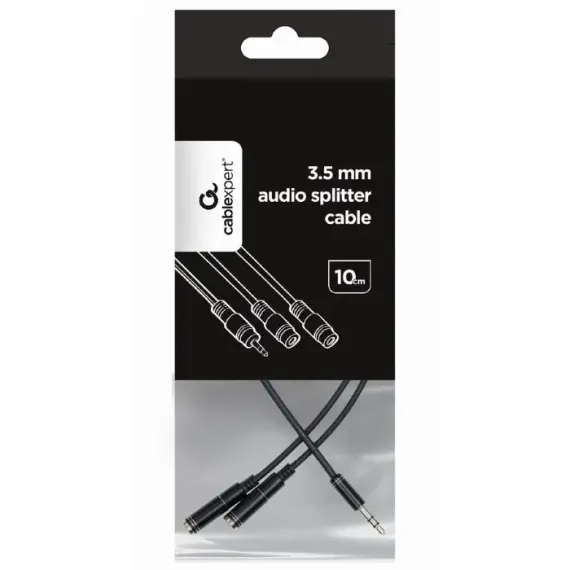 АУДИОКАБЕЛЬ CABLEXPERT CCA-415M-0.1M, 3.5MM 3-PIN (M) - 2X 3.5MM 3-PIN (F), 0,1М, ЧЁРНЫЙ