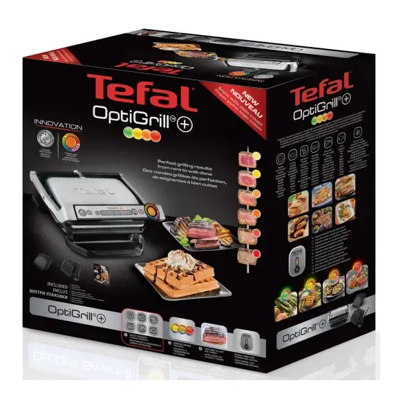 ЭЛЕКТРИЧЕСКИЙ ГРИЛЬ TEFAL OPTIGRILL, 2000ВТ, СЕРЕБРИСТЫЙ