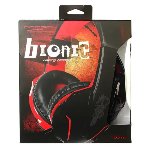 CASTI GAMING QUMO BIONIC, CU FIR, NEGRU/ROSU