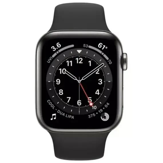 УМНЫЕ ЧАСЫ APPLE WATCH SERIES 6 GPS + CELLULAR M09H3, 44ММ, КОРПУС ИЗ НЕРЖАВЕЮЩЕЙ СТАЛИ С ЧЕРНЫМ СПОРТИВНЫМ РЕМЕШКОМ
