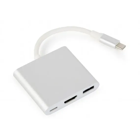 ВИДЕОАДАПТЕР CABLEXPERT A-CM-HDMIF-02-SV, USB-C (M) X USB-C (F) - XHDMI (F) X USB A (F), 0,1М, СЕРЕБРИСТЫЙ