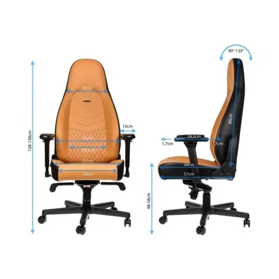 ИГРОВОЕ КРЕСЛО NOBLECHAIRS ICON, НАТУРАЛЬНАЯ КОЖА, КОНЬЯЧНЫЙ/ЧЕРНЫЙ