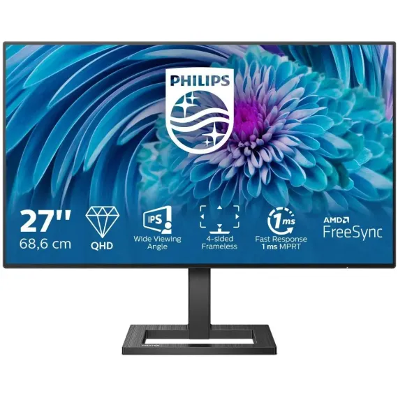 27" МОНИТОР ОФИСНЫЙ PHILIPS 275E2FAE, IPS 2560 X 1440 QHD, ЧЁРНЫЙ