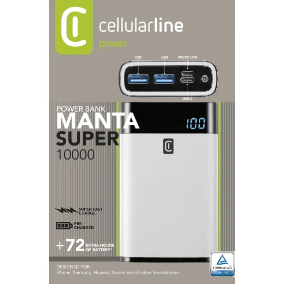 ACUMULATOR EXTERN CELLULARLINE FREEPOWER MANTA 10000, 10000MAH, ALB