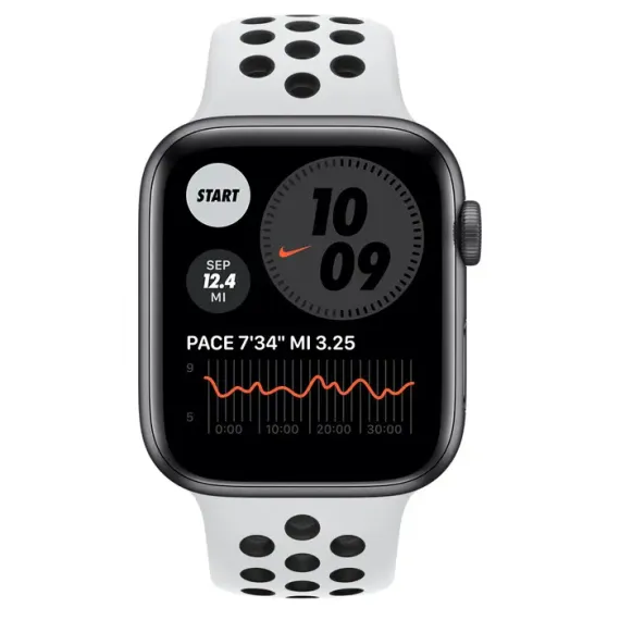 УМНЫЕ ЧАСЫ APPLE WATCH SE MYYH2, 44ММ, АЛЮМИНИЕВЫЙ КОРПУС СО СПОРТИВНЫМ РЕМЕШКОМ NIKE PURE PLATINUM/BLACK