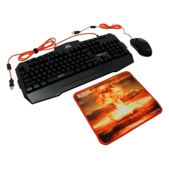SET TASTATURA + MOUSE + MOUSE PAD QUMO WARTIME, CU FIR, NEGRU