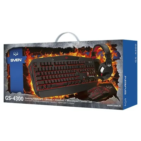 SET TASTATURA + MOUSE + MOUSE PAD + CASTI SVEN GS-4300, CU FIR, NEGRU