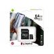 64GB Kingston microSD Class10 UHS-I  U1 V10  A1 + SD adapter Canvas Select Plus, Up to: 100MB/s 64GB Kingston microSD Class10 UHS-I  U1 V10  A1 + SD adapter Canvas Select Plus, Up to: 100MB/s
