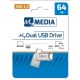 Флеш-накопитель USB2.0 MyMedia (by Verbatim) MyDual / USB A + USB-C /  64ГБ Флеш-накопитель USB2.0 MyMedia (by Verbatim) MyDual / USB A + USB-C /  64ГБ