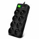 Surge Protector SVEN SF-08E-16, 8 Sockets, Children protection, 1.8m, ABS plastic, Black