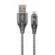 Cable USB2.0/8-pin (Lightning) Premium cotton braided - 2m - Cablexpert CC-USB2B-AMLM-2M-WB2, Spacegrey/White, USB 2.0 A-plug to 8-pin, blister Cable USB2.0/8-pin (Lightning) Premium cotton braided - 2m - Cablexpert CC-USB2B-AMLM-2M-WB2, Spacegrey/White, USB 2.0 A-plug to 8-pin, blister